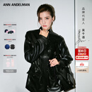 ANN ANDELMAN【吴千语同款】工装皮衣高级感抽绳皮收腰黑色皮外套 黑色 M