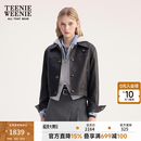 Teenie Weenie小熊女装春秋季简约气质时髦通勤短款翻领皮衣外套 黑色 S
