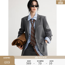 ELLE灰色高智感廓形西装外套女2026春季新款高级感休闲通勤西服 中灰 S