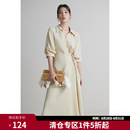 独束大码女装围裹式气质V翻领连衣裙夏季新款微胖mm收腰显瘦A字裙 卵石玉 L (尺码：2)
