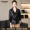 千纸鹤品牌真皮皮衣女2026秋季新款短款绵羊皮长袖立领收腰百搭外套优雅 黑色 M （建议111-125斤）
