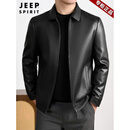 JEEP SPIRIT轻奢高端男士皮衣秋冬季2026新款加绒保暖翻领机车皮夹克外套男装 黑色 【春秋款】 XL 男士高端皮衣 建议【130-155斤】