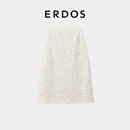 ERDOS 26秋冬镂空盘花静奢风股绳绣绒毛混纺A字女半身裙 白 XL 175/76A