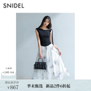 SNIDEL连衣裙女26春夏新品优雅斜肩无袖针织拼接印花长裙SWNO262032 黑色 M (1)