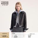 Teenie Weenie小熊女装春秋季简约气质时髦通勤短款翻领皮衣外套 黑色 S
