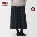 MUJI 女式 法兰绒 抽褶裙 半身裙裙子女装 26年秋季新品  BE231C6A 深绿色格纹 S  (155/62A)