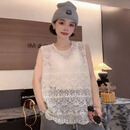 法式时尚温柔圆领绣花无袖蕾丝2025背心新款上衣休闲花边上衣 【轻奢定制】白色 XL 建议110-125斤