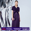 爱特爱（EITIE）醋纤紫色礼服裙秋季新款钻链V领披肩袖宴会服晚礼服7977621 柔紫色98 L (165)