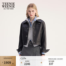 Teenie Weenie小熊女装春秋季简约气质时髦通勤短款翻领皮衣外套 黑色 S