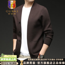 古士旗（GUSKI）品牌针织开衫男士26春秋新款纯色百搭毛衣外套男休闲时尚V领上衣 咖色 [高端礼盒装】 M 适合120-135斤