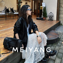 美洋（MEIYANG）黑胶皮衣 一衣两穿 PU皮可拆卸连帽外套A0909周三 黑色 L