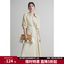 独束大码女装围裹式气质V翻领连衣裙夏季新款微胖mm收腰显瘦A字裙 卵石玉 L (尺码：2)