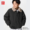 优衣库童装男童女童仿羊羔绒翻领棉服490470 09 黑色 160