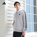 adidas日常通勤休闲三条纹连帽夹克外套男装秋季阿迪达斯轻运动   灰色   M
