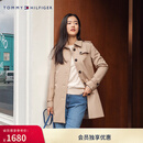 Tommy Hilfiger【防泼水】秋冬女装气质收腰翻领中长款风衣款棉服夹克外套 卡其色AEG S 34