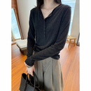 【新品特惠】精仿羊毛套头长袖T恤女春秋新款气质百搭显瘦打底衫 深灰色 【精仿羊毛】 XL （125-145斤）