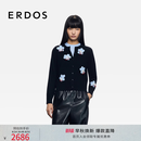 ERDOS【秀场同系列】 秋冬圆领皮包扣立体花朵装饰针织女开衫羊绒衫 黑 M 165/84A