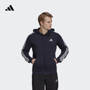 adidas日常通勤休闲三条纹连帽夹克外套男装秋季阿迪达斯轻运动   传奇墨水蓝/白   L