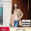 Tommy Hilfiger【防泼水】秋冬女装气质收腰翻领中长款风衣款棉服夹克外套 卡其色AEG S 34