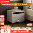 顾家家居（KUKA）现代简约床头柜卧室柜子大容量双抽储物碳素钢脚DS7890G 米灰