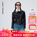 朗姿【精英衣橱】羊皮革翻领收腰短款皮衣干练率性短外套26年春季新款 黑色 S