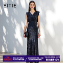 爱特爱（EITIE）优雅端庄V领无袖高腰鱼尾长裙春季新款亮片包臀礼服8177810 深海蓝31 S (155)