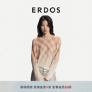 ERDOS 26早秋精纺圆领印花针织渐变色格纹印花上衣女套衫羊绒衫 婴儿粉 L 170/88A
