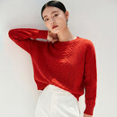 帕罗（PALUOPO）【100%山羊绒】秋冬镂空绞花设计淑女宽松软糯气质针织羊绒衫女 大红夹花 L 165/105
