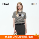 ELAND衣恋【青藤衫】100%棉毛衣女短袖菱格短款套头针织T恤26春夏新款 灰色(15)Grey M /165