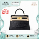 爱马仕（Hermes）2026秋冬尚新款mini kelly迷你凯莉二代鳄鱼皮女手提包 黑金雾面