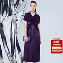 爱特爱（EITIE）醋纤紫色礼服裙秋季新款钻链V领披肩袖宴会服晚礼服7977621 柔紫色98 L (165)