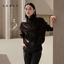 LANCY【宋佳同款｜纯羊皮】LANCY/朗姿2026年冬季新款复古深咖短皮衣女 深咖色 L