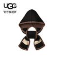 UGG秋季新款女士时尚柔软舒适保暖茸茸拼色连帽围巾 105628 BLKM| 黑色（多色款）