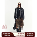 付智恩 进口蜡感植鞣绵羊皮真皮皮衣复古工装夹克外套女丨时髦录客 黑色. 独特泡泡肌理植鞣绵羊皮 S
