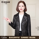 Q ZHIHE品牌真皮皮衣女2026秋季新款夹克外套短款翻领压花机车绵羊皮上衣 黑色 M 建议（90-100斤）