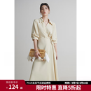 独束大码女装围裹式气质V翻领连衣裙夏季新款微胖mm收腰显瘦A字裙 卵石玉 L (尺码：2)