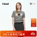ELAND衣恋【青藤衫】100%棉毛衣女短袖菱格短款套头针织T恤26春夏新款 灰色(15)Grey M /165