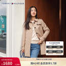 Tommy Hilfiger【防泼水】秋冬女装气质收腰翻领中长款风衣款棉服夹克外套 卡其色AEG S 34