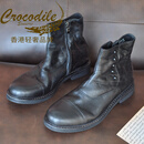 CROCODILE香港奢侈品牌轻奢高端秋冬新款复古手工真皮男士高帮靴套脚短靴 黑色 38