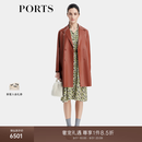 PORTS宝姿商场同款秋季新款女装轻奢高级感中长款皮衣女LD9U078QZS014 琥珀棕 M
