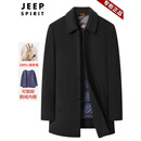 JEEP SPIRIT100%纯羊毛双面呢大衣男中长款可拆卸鹅绒内胆翻领毛呢子风衣外套 黑色 100%纯羊毛-鹅绒内胆 XL 建议【130-155斤】