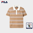 斐乐【杨幂同款】编织POLO衫｜FILA26秋季新款女士编织衫上衣短袖 单宁卡其-DK L 170/88A/L