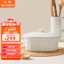 北鼎（Buydeem）陶瓷大炖盅家用2L大容量微波炉碗带盖碗 蒸炖锅电烤箱适用 梨花白