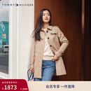 Tommy Hilfiger【防泼水】秋冬女装气质收腰翻领中长款风衣款棉服夹克外套 卡其色AEG S 34