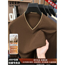 JEEP SPIRIT100纯羊毛衫男士鸡心领毛衣薄款宽松中年休闲百搭V领针织打底上衣 深驼咖 XL 建议【130-155斤】