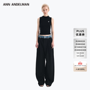 ANN ANDELMAN【王玉雯同款】官方直营 牛仔腰头拼接西裤直筒长裤 黑色 XS