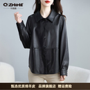 Q ZHIHE品牌真皮皮衣女2026秋季新款短款单皮绵羊皮休闲衬衫外套宽松显瘦 黑色 M 85-110 斤