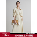 独束大码女装围裹式气质V翻领连衣裙夏季新款微胖mm收腰显瘦A字裙 卵石玉 L (尺码：2)