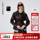 朗姿【精英衣橱】羊皮革翻领可收腰皮衣干练通勤上衣女26年春季新款 深咖色 S