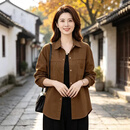2026新款长袖衬衫外套女宽松休闲显瘦妈妈装wsn 焦糖色 XL 建议110-130斤